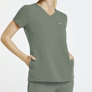 Jaanuu Olive Green V Neck Scrub Top